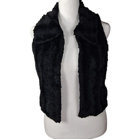 Pine Black Faux Fur Vest Size M/S Sleeveless Jacket Collar Fuzzy Soft Warm Cute - Picture 2 of 7